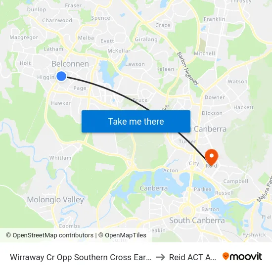 Wirraway Cr Opp Southern Cross Early Childhood Sch to Reid ACT Australia map
