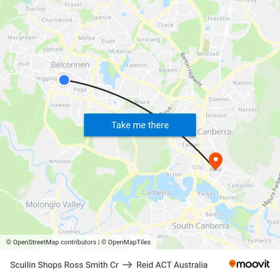 Scullin Shops Ross Smith Cr to Reid ACT Australia map
