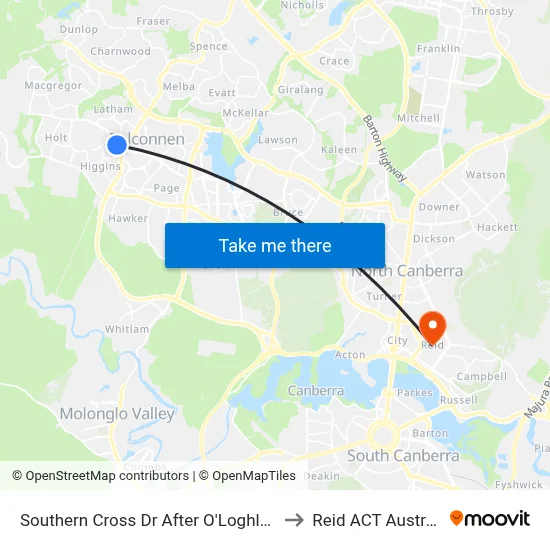 Southern Cross Dr After O'Loghlen St to Reid ACT Australia map