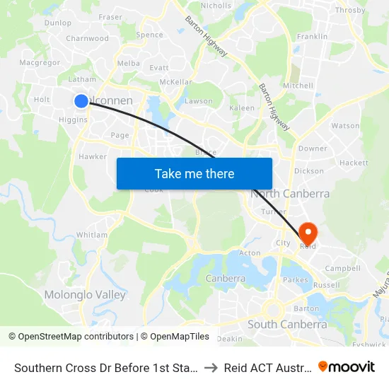 Southern Cross Dr Before 1st Starke St to Reid ACT Australia map