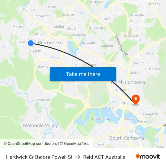Hardwick Cr Before Powell St to Reid ACT Australia map