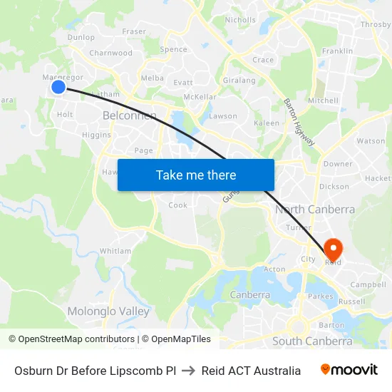 Osburn Dr Before Lipscomb Pl to Reid ACT Australia map