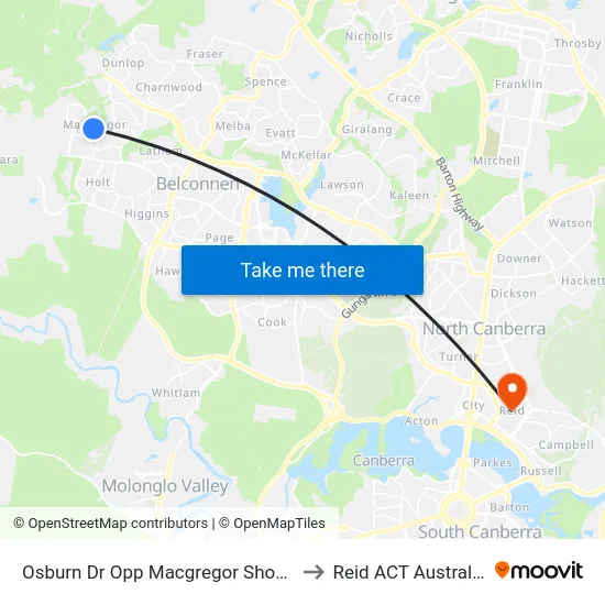 Osburn Dr Opp Macgregor Shops to Reid ACT Australia map