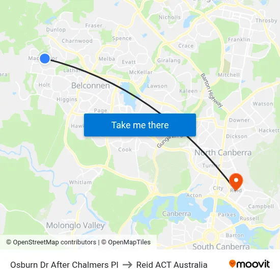 Osburn Dr After Chalmers Pl to Reid ACT Australia map