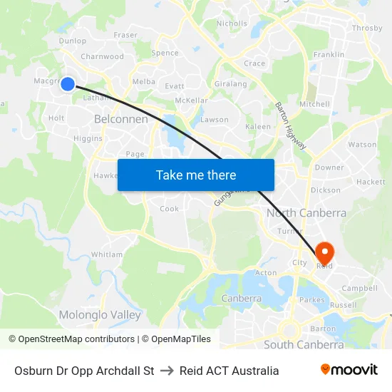 Osburn Dr Opp Archdall St to Reid ACT Australia map