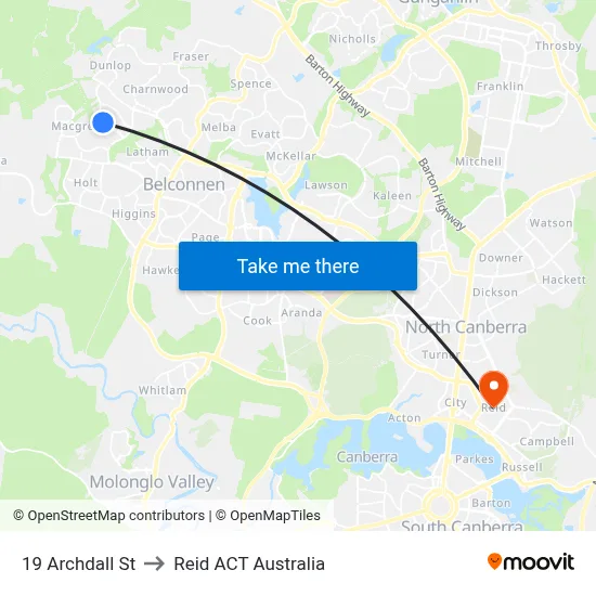 19 Archdall St to Reid ACT Australia map