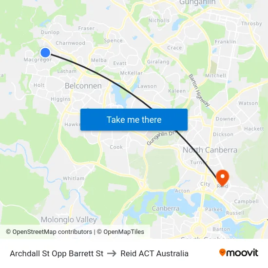 Archdall St Opp Barrett St to Reid ACT Australia map