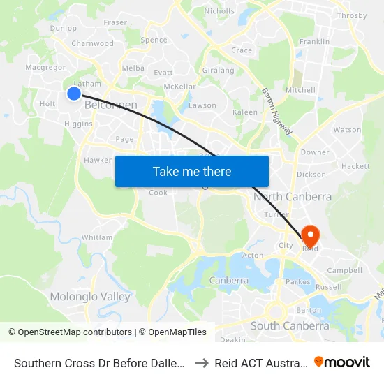 Southern Cross Dr Before Dalley Cr to Reid ACT Australia map