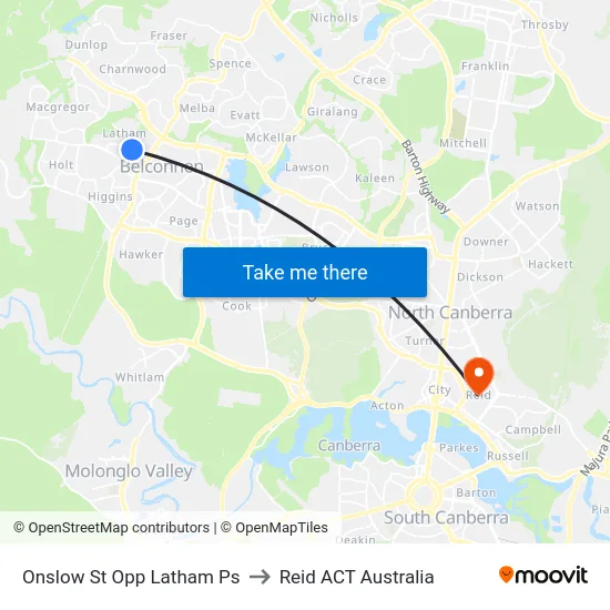 Onslow St Opp Latham Ps to Reid ACT Australia map