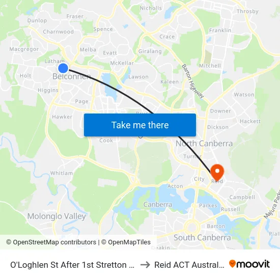 O'Loghlen St After 1st Stretton Cr to Reid ACT Australia map