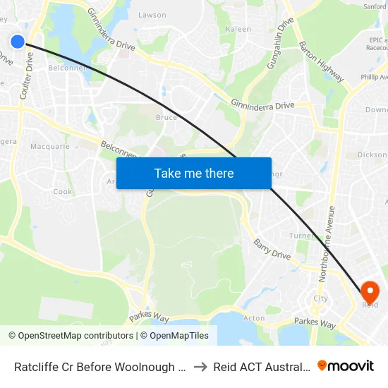 Ratcliffe Cr Before Woolnough St to Reid ACT Australia map