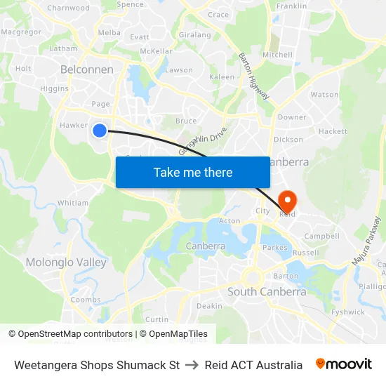 Weetangera Shops Shumack St to Reid ACT Australia map