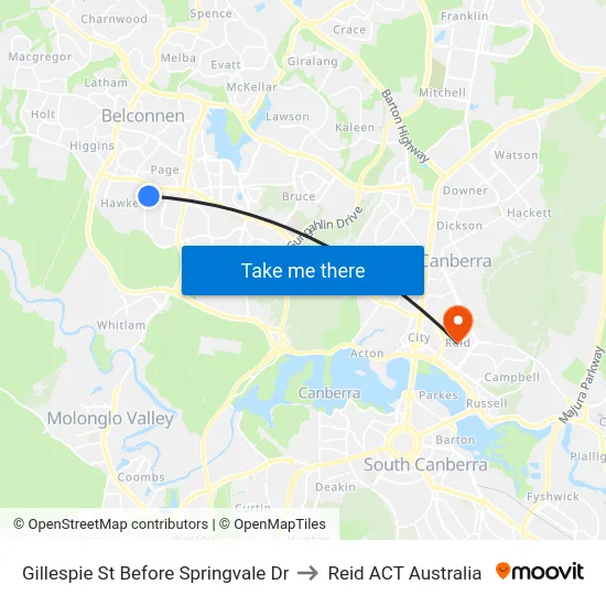 Gillespie St Before Springvale Dr to Reid ACT Australia map
