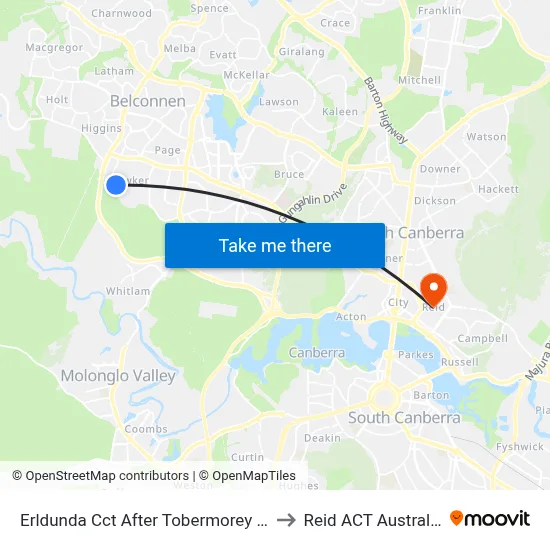 Erldunda Cct After Tobermorey Pl to Reid ACT Australia map