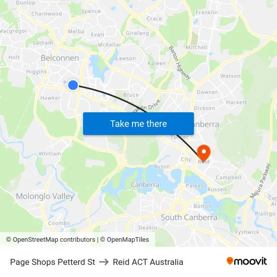 Page Shops Petterd St to Reid ACT Australia map