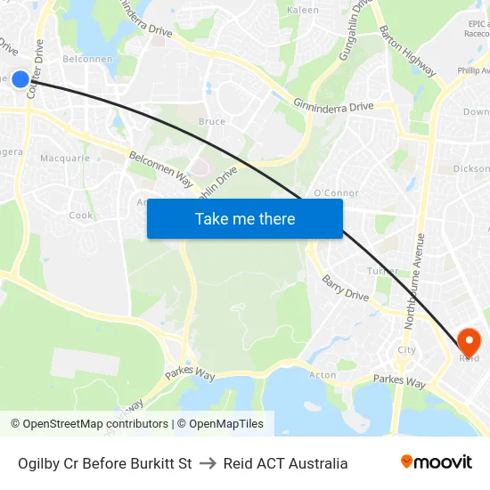 Ogilby Cr Before Burkitt St to Reid ACT Australia map