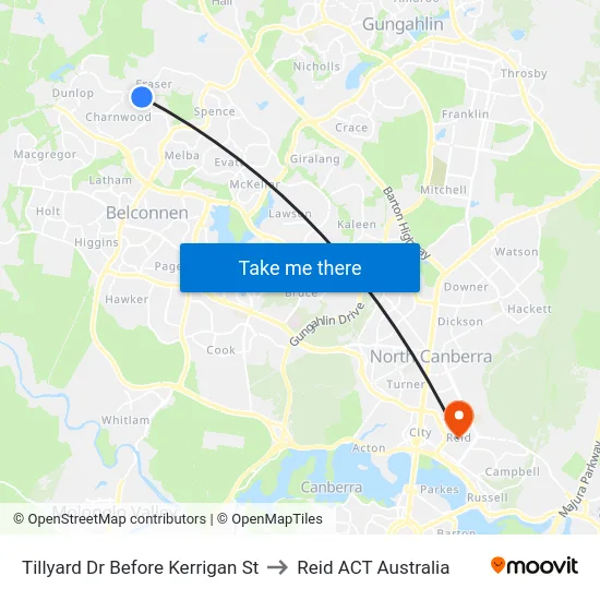 Tillyard Dr Before Kerrigan St to Reid ACT Australia map