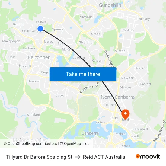 Tillyard Dr Before Spalding St to Reid ACT Australia map