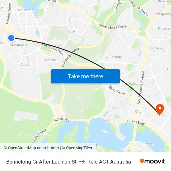 Bennelong Cr After Lachlan St to Reid ACT Australia map