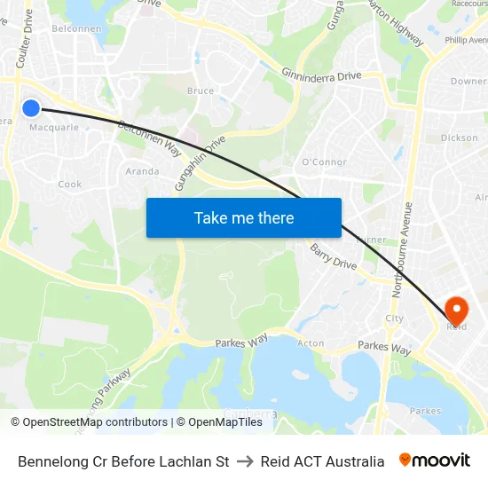 Bennelong Cr Before Lachlan St to Reid ACT Australia map