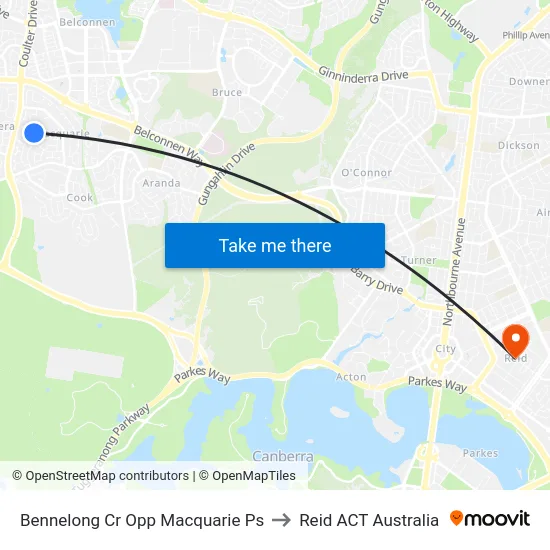 Bennelong Cr Opp Macquarie Ps to Reid ACT Australia map