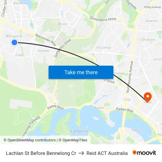 Lachlan St Before Bennelong Cr to Reid ACT Australia map