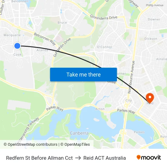 Redfern St Before Allman Cct to Reid ACT Australia map
