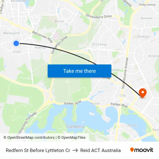 Redfern St Before Lyttleton Cr to Reid ACT Australia map