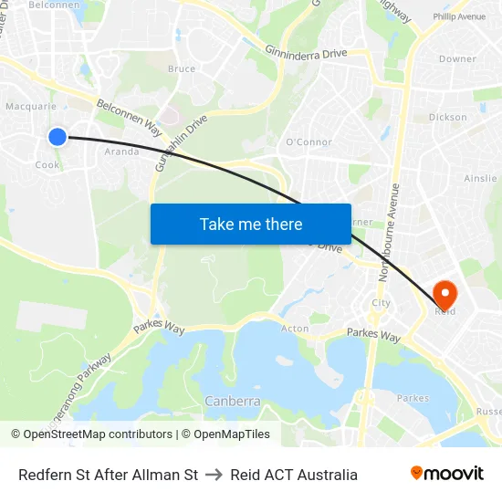 Redfern St After Allman St to Reid ACT Australia map