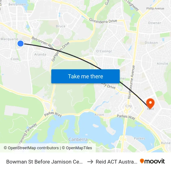 Bowman St Before Jamison Centre to Reid ACT Australia map