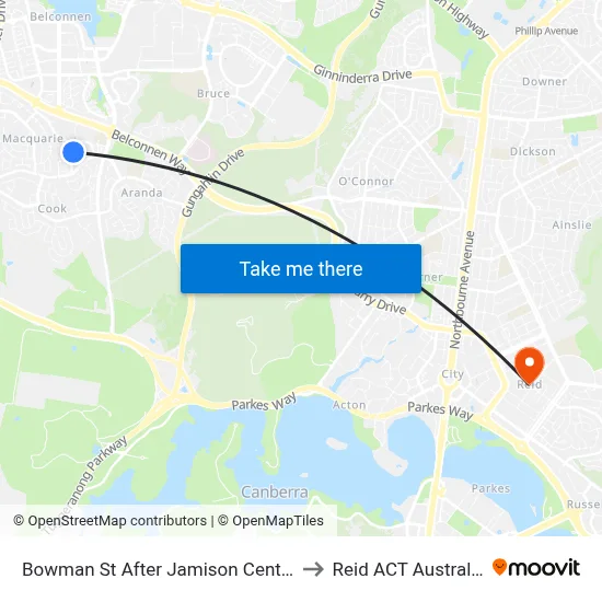 Bowman St After Jamison Centre to Reid ACT Australia map