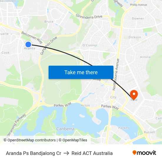 Aranda Ps Bandjalong Cr to Reid ACT Australia map