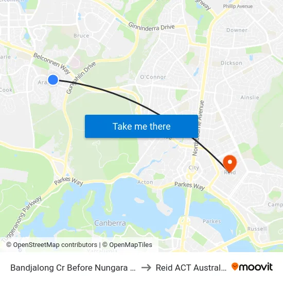 Bandjalong Cr Before Nungara St to Reid ACT Australia map