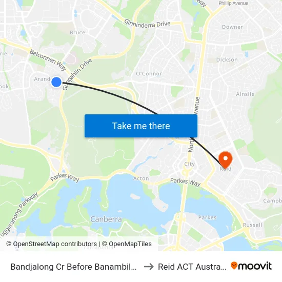 Bandjalong Cr Before Banambila St to Reid ACT Australia map