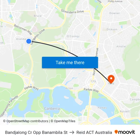 Bandjalong Cr Opp Banambila St to Reid ACT Australia map