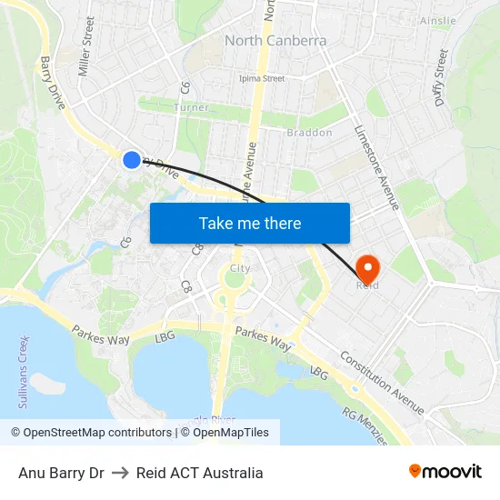 Anu Barry Dr to Reid ACT Australia map