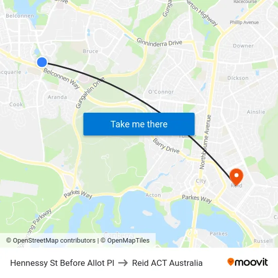 Hennessy St Before Allot Pl to Reid ACT Australia map