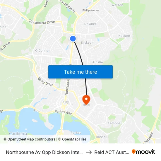 Northbourne Av Opp Dickson Interchange to Reid ACT Australia map
