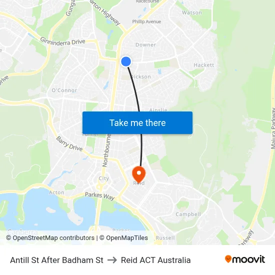 Antill St After Badham St to Reid ACT Australia map