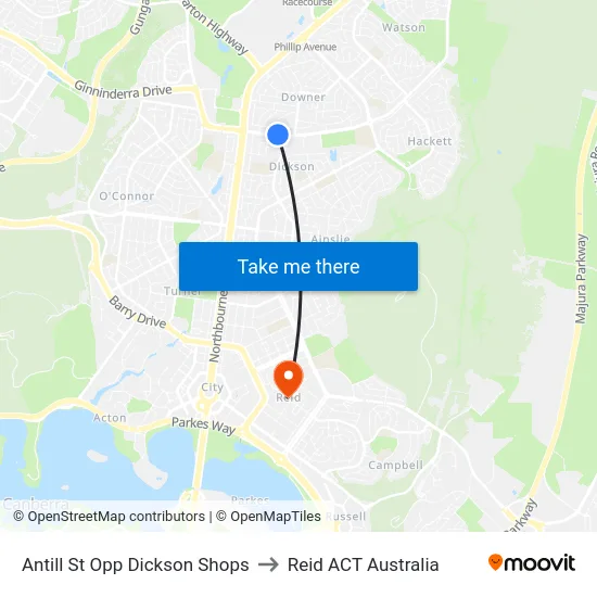Antill St Opp Dickson Shops to Reid ACT Australia map