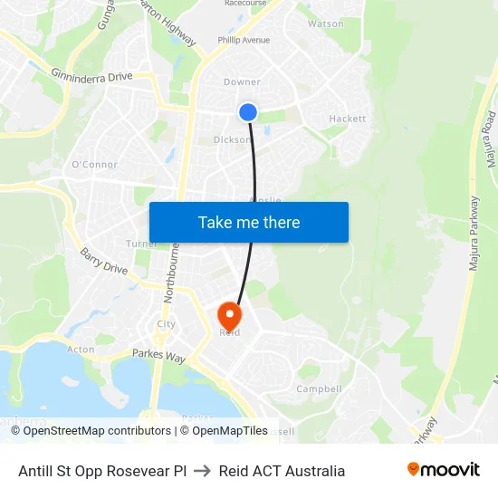 Antill St Opp Rosevear Pl to Reid ACT Australia map