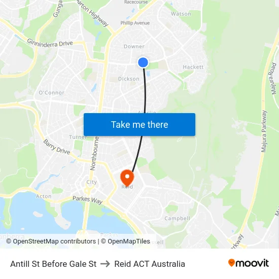 Antill St Before Gale St to Reid ACT Australia map