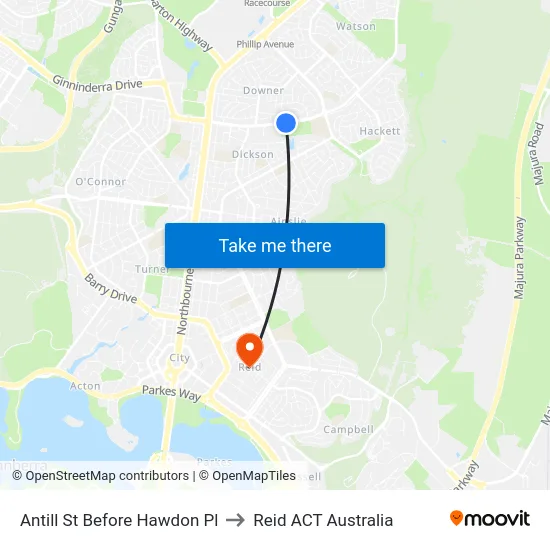 Antill St Before Hawdon Pl to Reid ACT Australia map