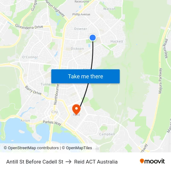 Antill St Before Cadell St to Reid ACT Australia map