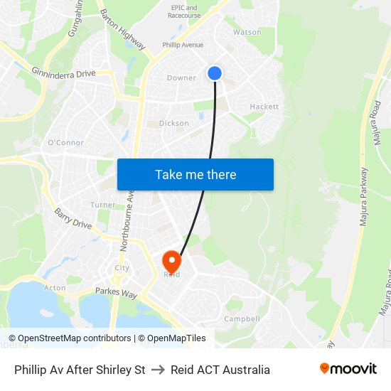 Phillip Av After Shirley St to Reid ACT Australia map