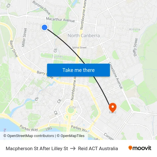 Macpherson St After Lilley St to Reid ACT Australia map