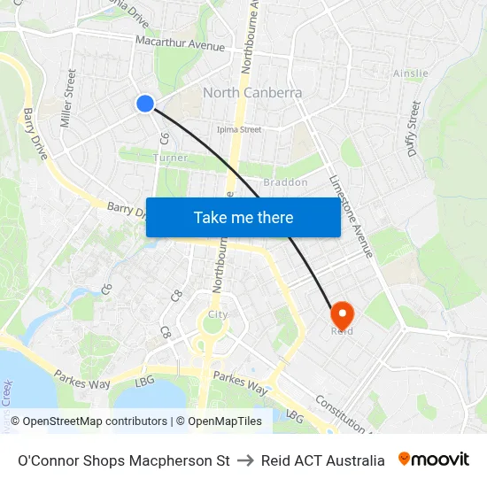 O'Connor Shops Macpherson St to Reid ACT Australia map