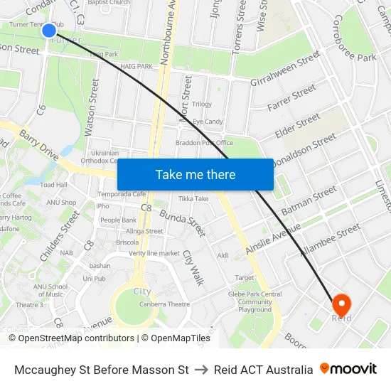 Mccaughey St Before Masson St to Reid ACT Australia map