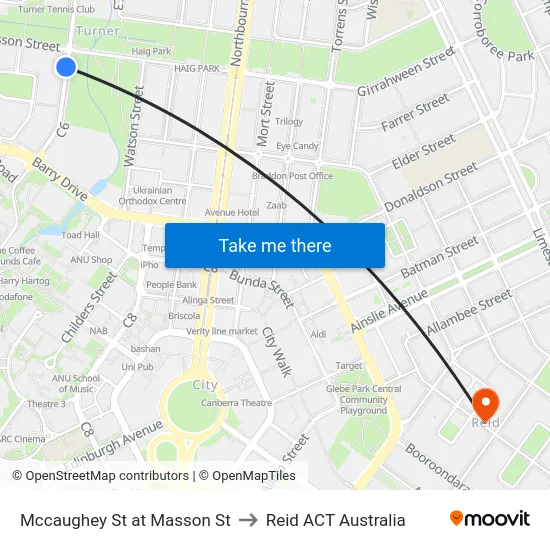Mccaughey St at Masson St to Reid ACT Australia map