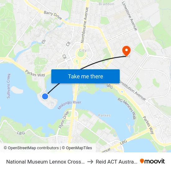 National Museum Lennox Crossing to Reid ACT Australia map